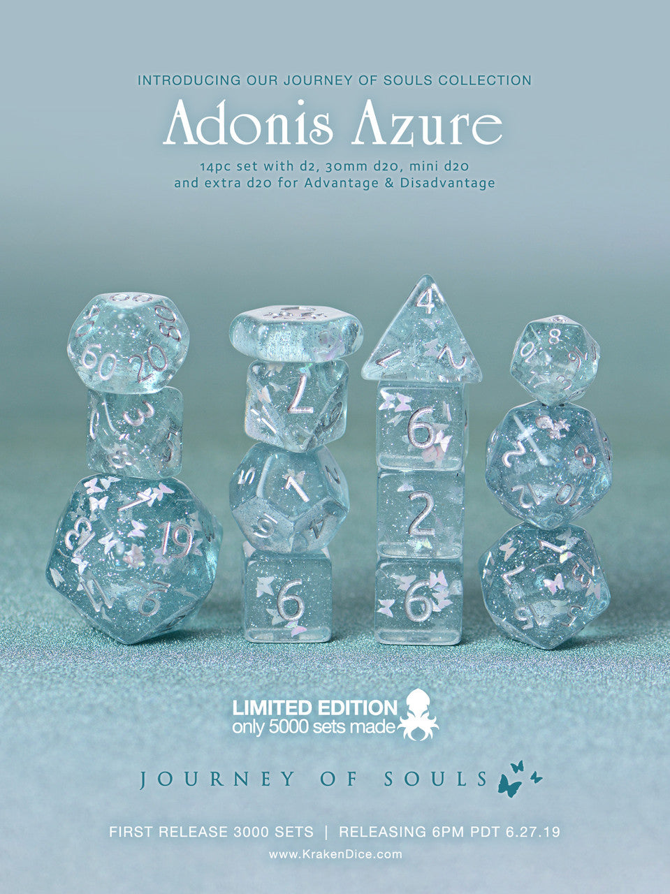 Adonis Azure 14pc Limited Edition Dice Set